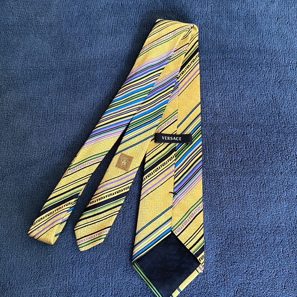 Versace Men’s Tie - Multi Colored with Gold - 100% Silk - Made in Italy